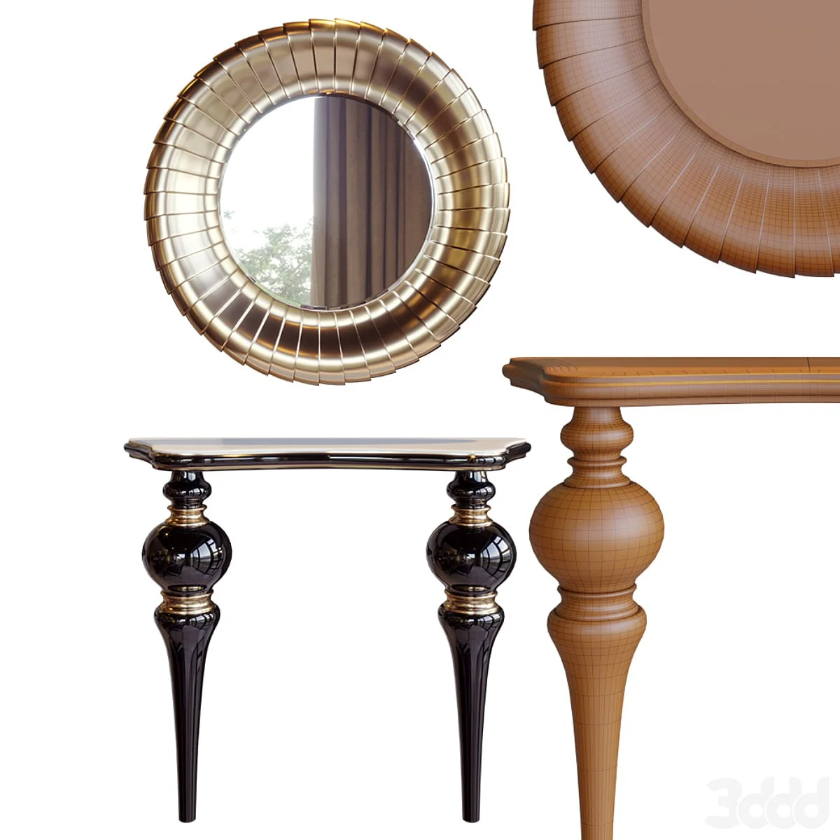 Console and round mirror